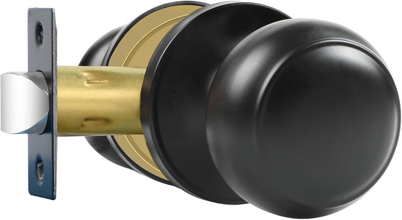 RAZCC Passage Door Knobs, 1 Pack Matte Black Door Knobs, for Hallway & Closet Non-Locking Interior Round Door Handles Keyless Reversible for Left Right Handed Doors - Image 1